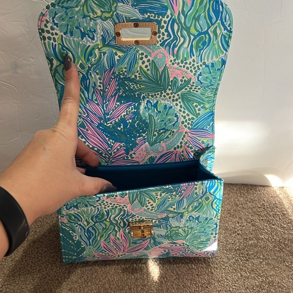 Lilly Pulitzer Top Handle Purse bamboo handle bag new nwot blue green pink - Picture 4 of 7